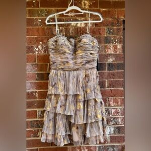 Aidan Mattox Gold and Tan Tiered Mini Dress